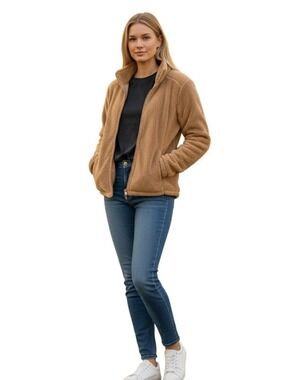 Cloudveil Unisex XL Tan teddy faux Sherpa Fleece Zip-Up Teddy Jacket Shaket cozy